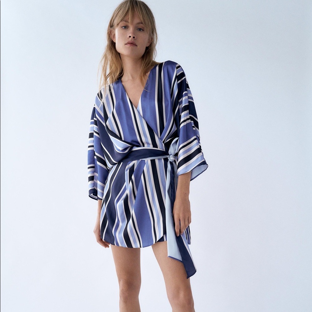 zara striped wrap romper